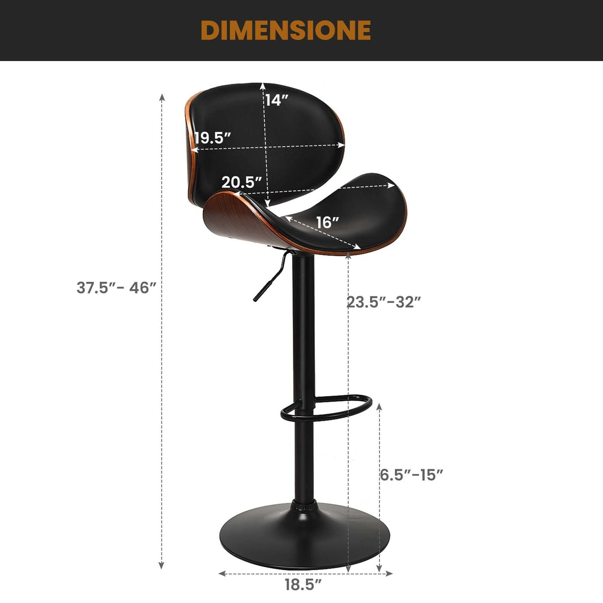Juego de 2 taburetes de bar ajustables de cuero PU giratorios con reposapiés curvo