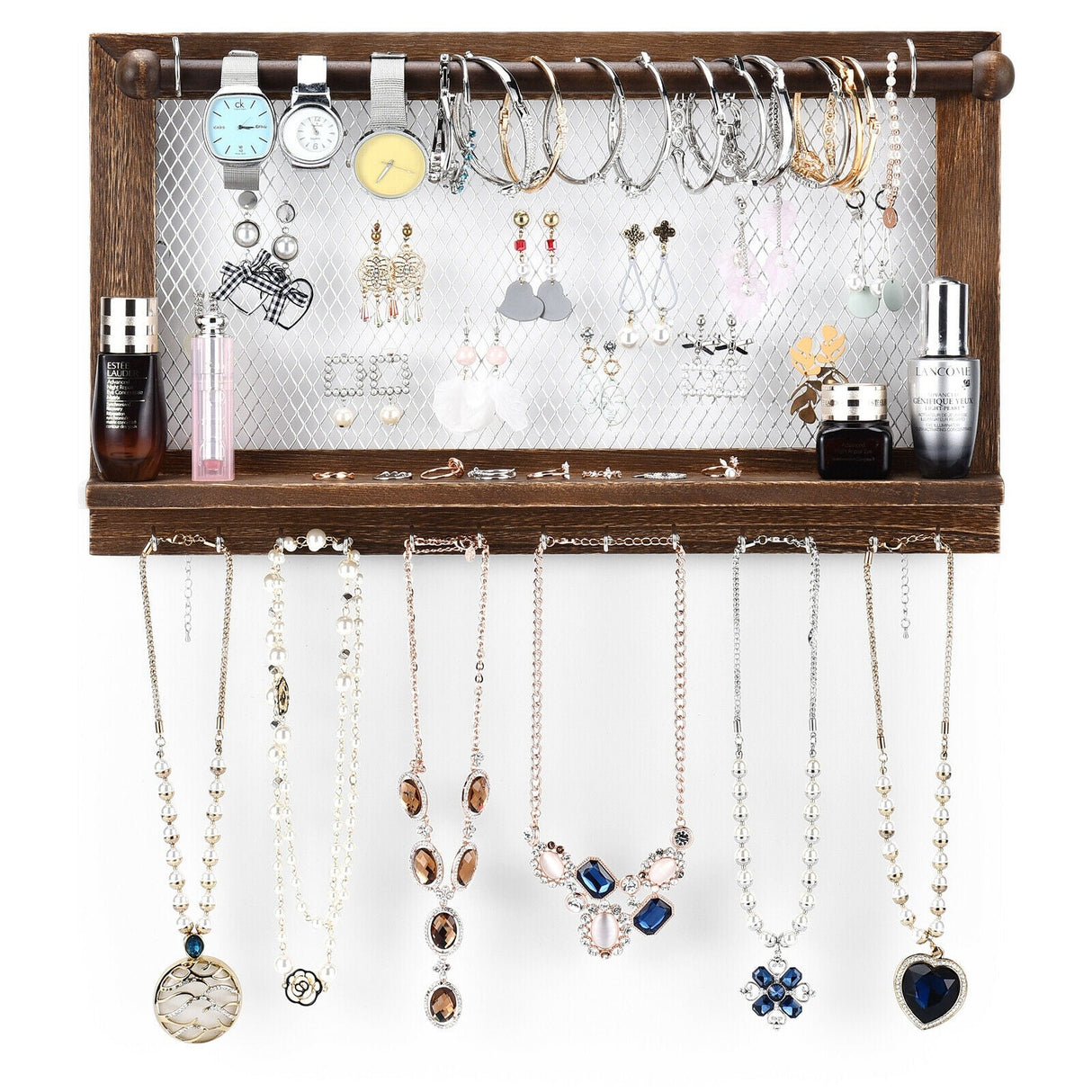 Expositor de joyas de pared con barra extraíble para pulseras