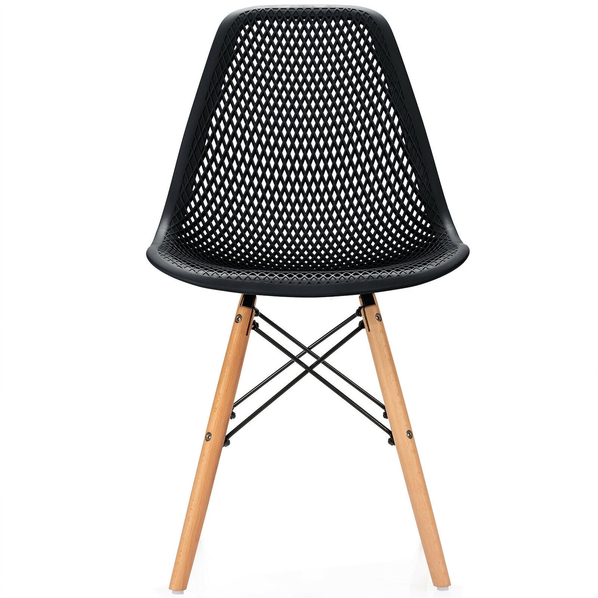 Juego de 4 sillas de plástico modernas con diseño calado y patas de madera