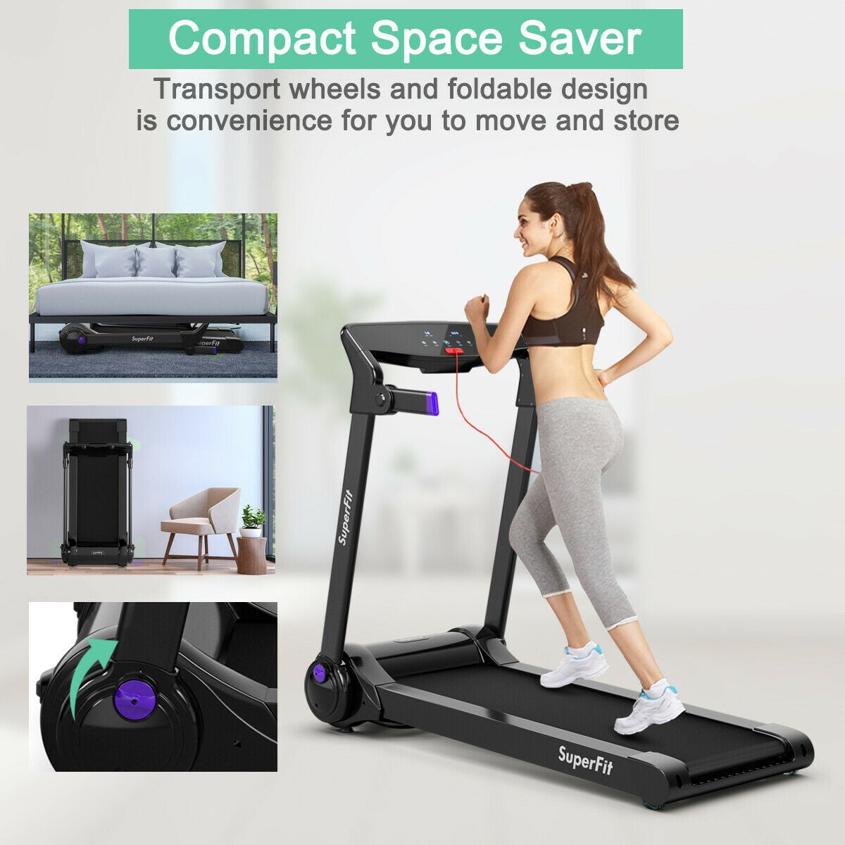 Cinta de correr eléctrica plegable de 3 HP con altavoz Bluetooth