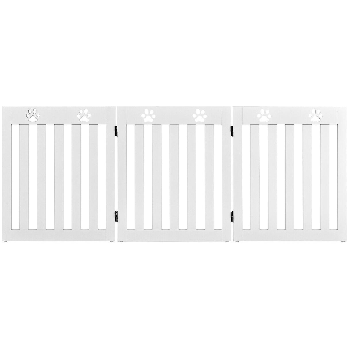 24 Inch Folding Wooden Freestanding Dog Gate with 360° Flexible Hinge for Pet