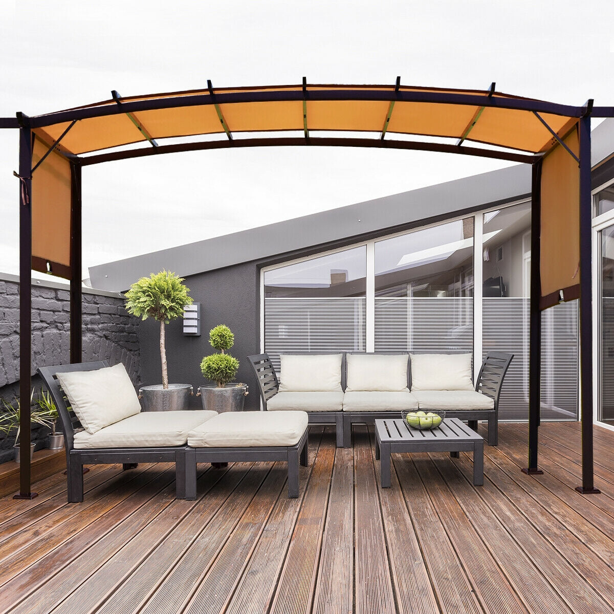 Cenador de pérgola exterior de 12 x 9 pies con toldos retráctiles
