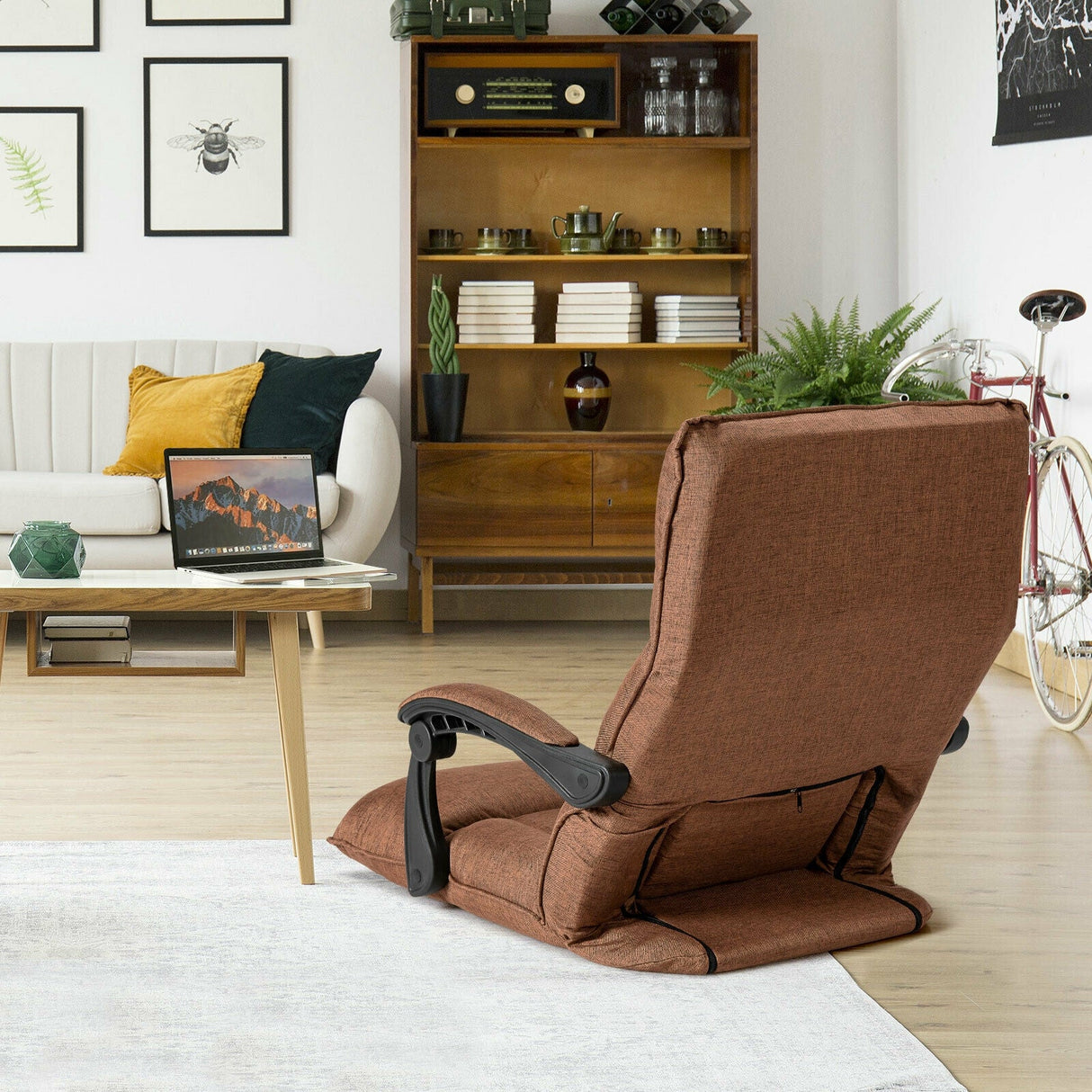 14-Position Adjusting Lazy Sofa Chair with Waist Pillow and Armrests