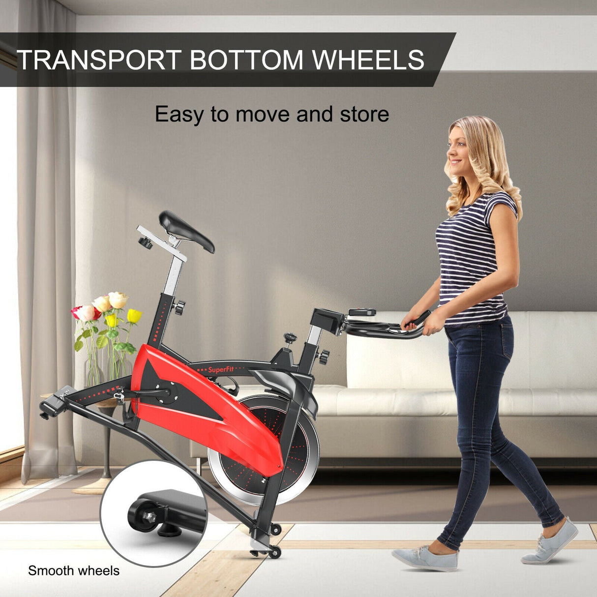 Bicicleta Estática Magnética con Volante de Inercia de 35 libras para Casa y Gimnasio - Negra y Roja