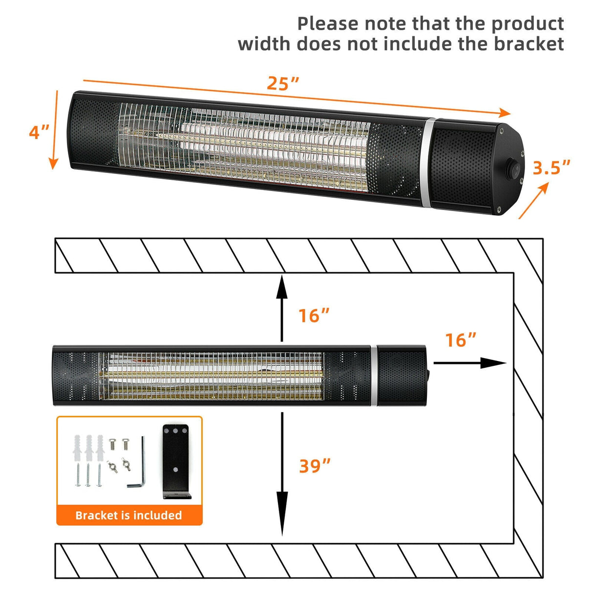 Calentador de patio eléctrico para exteriores de 1500 W con control remoto