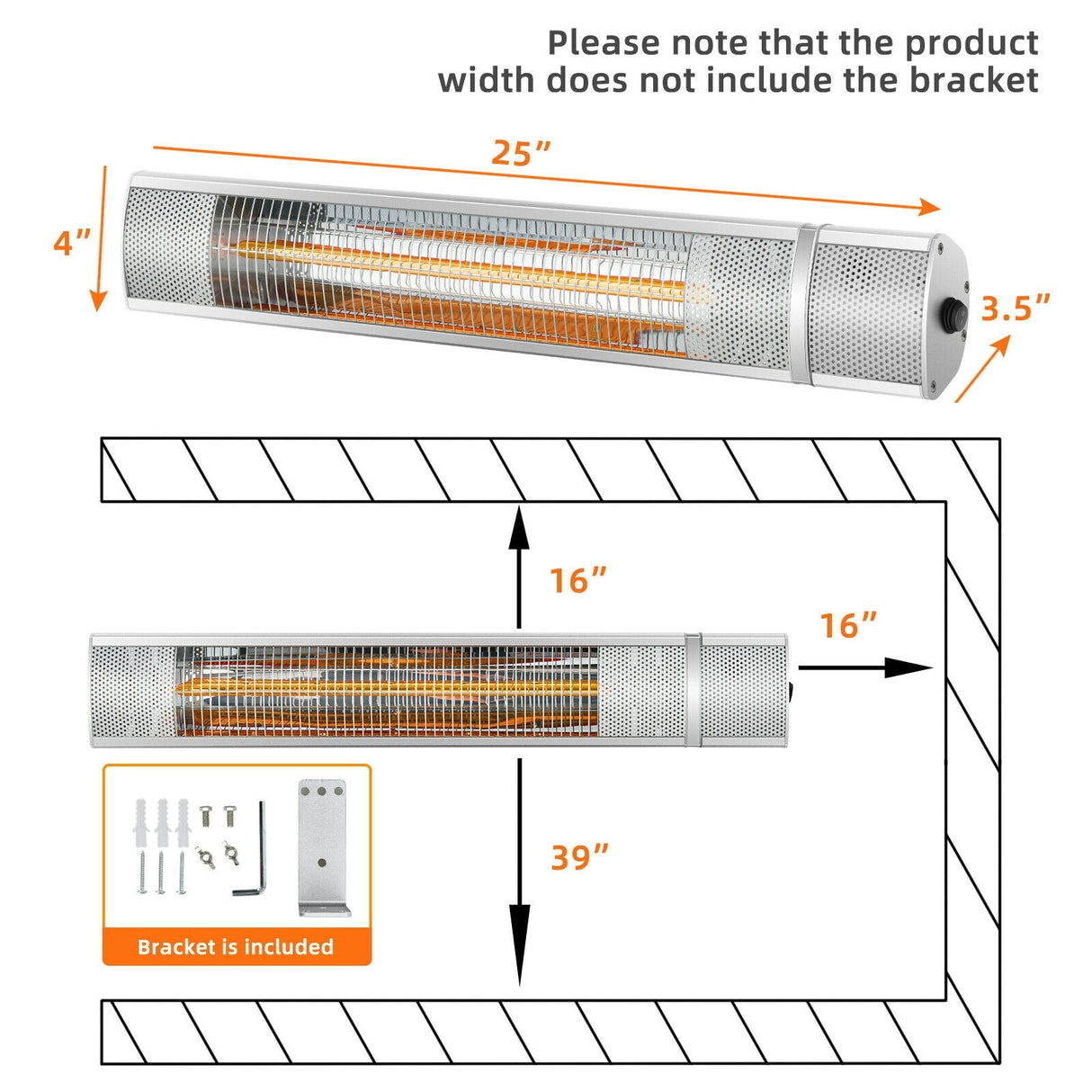 Calentador de patio eléctrico para exteriores de 1500 W con control remoto