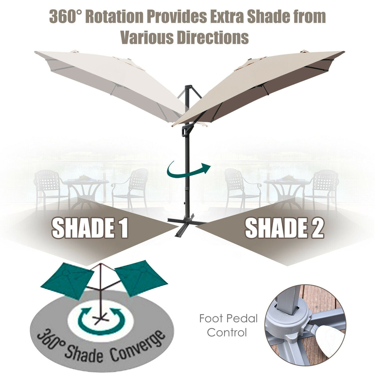 10 x 13 Feet Rectangular Cantilever Umbrella with 360° Rotation Function-Brown