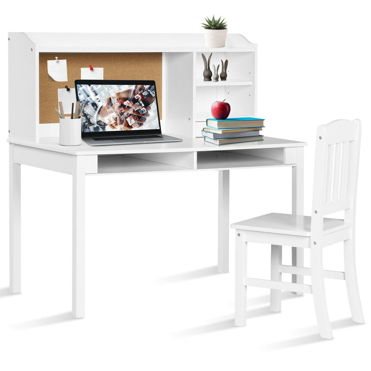 Juego de escritorio y silla para niños, escritorio de estudio con estantería y repisas