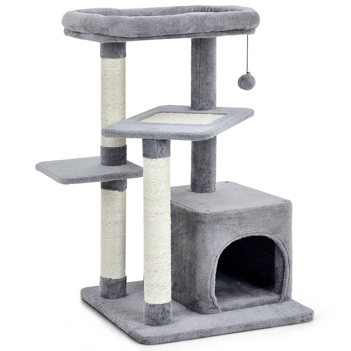 Árbol para gatos con percha y pelota colgante para juego y descanso en interiores