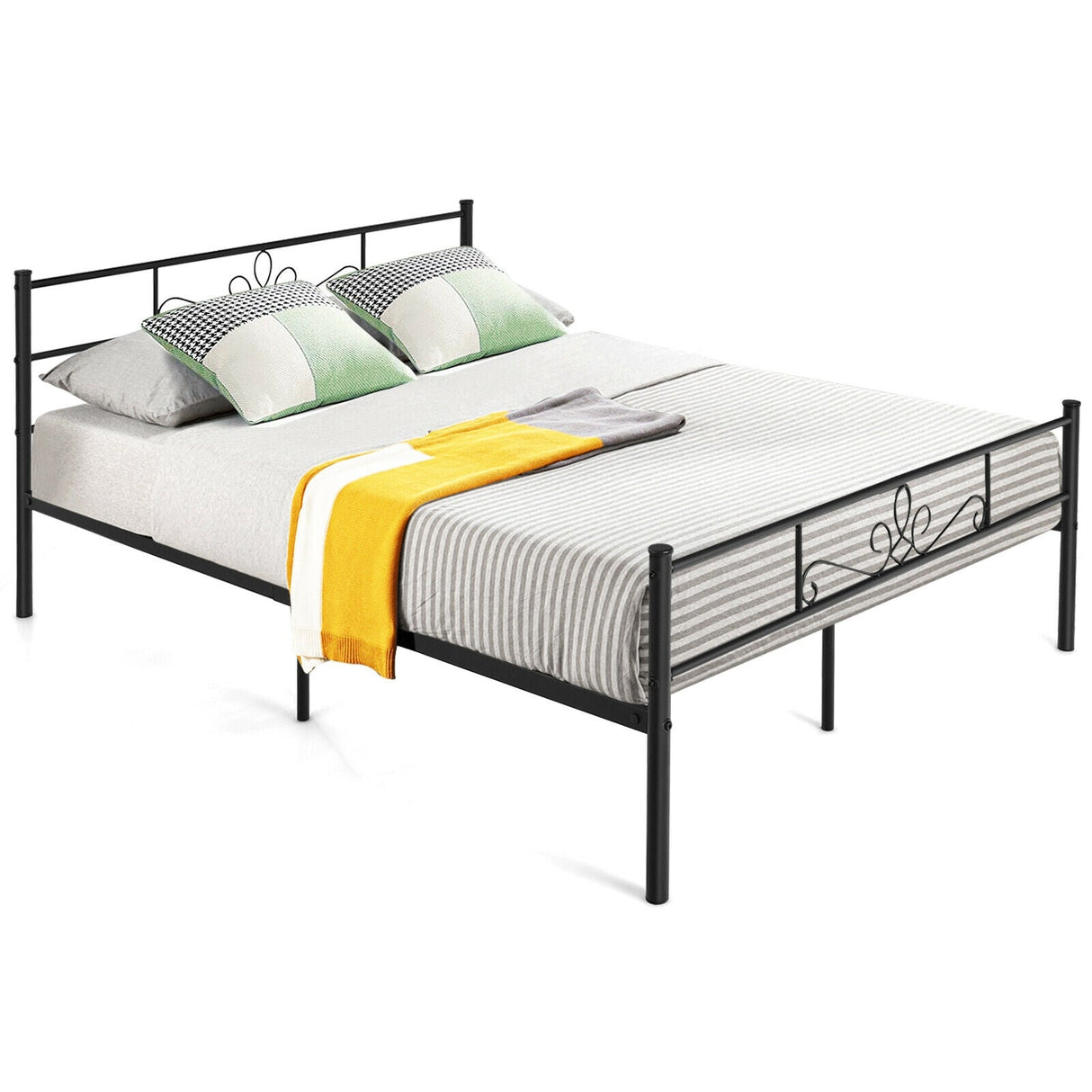 Estructura de cama de metal individual/matrimonial/Queen con cabecera y piecera