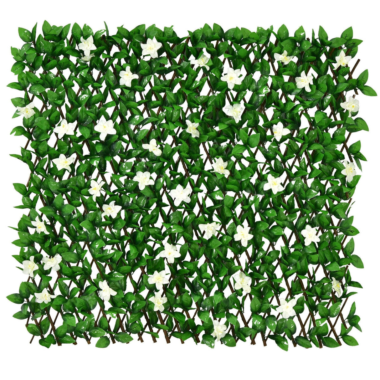 Paquete de 4 Paneles de Valla con Hiedra Artificial Expandible y Flores para Privacidad