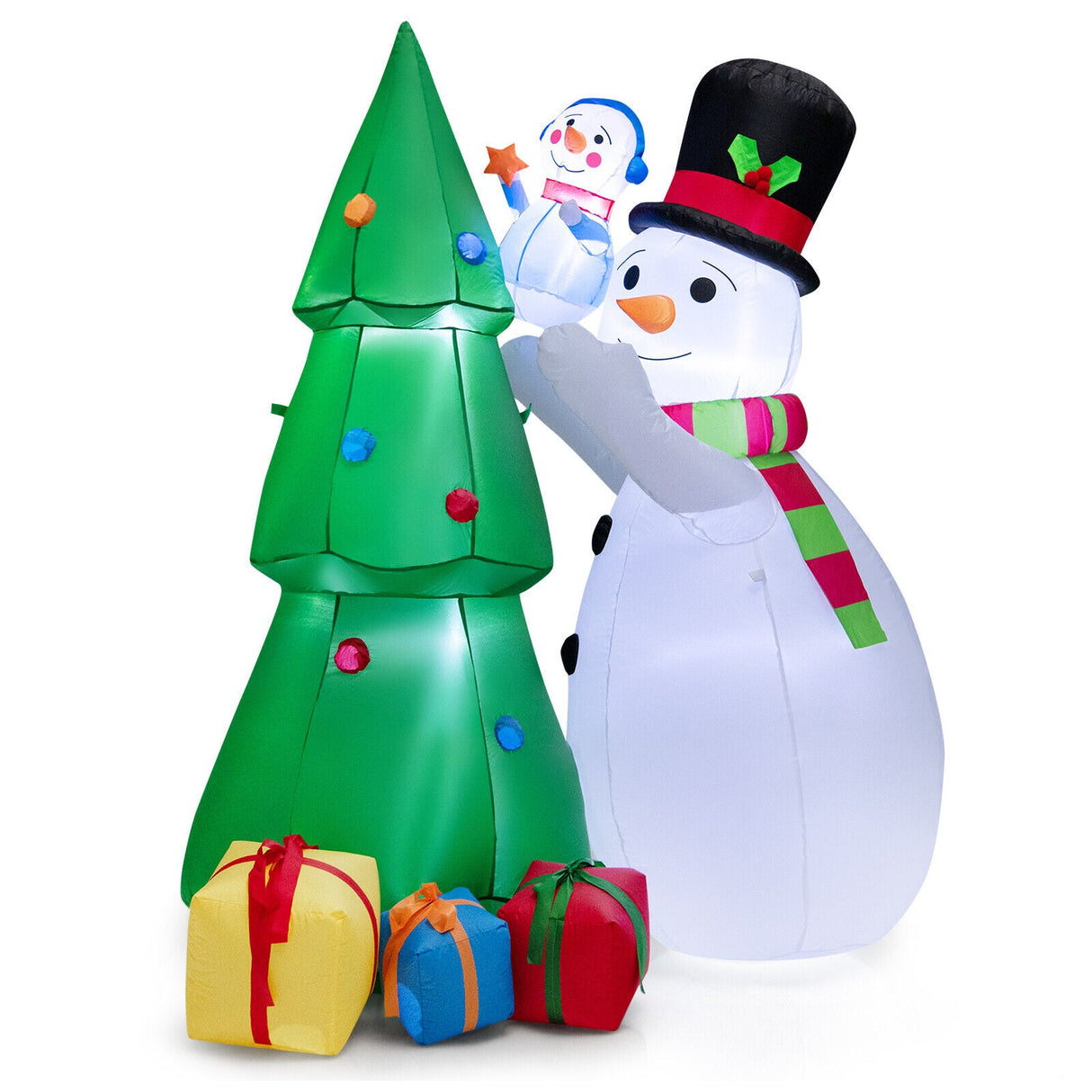 Set de Decoración Navideña Inflable de Muñeco de Nieve y Árbol de 6 Pies de Altura con Luces LED