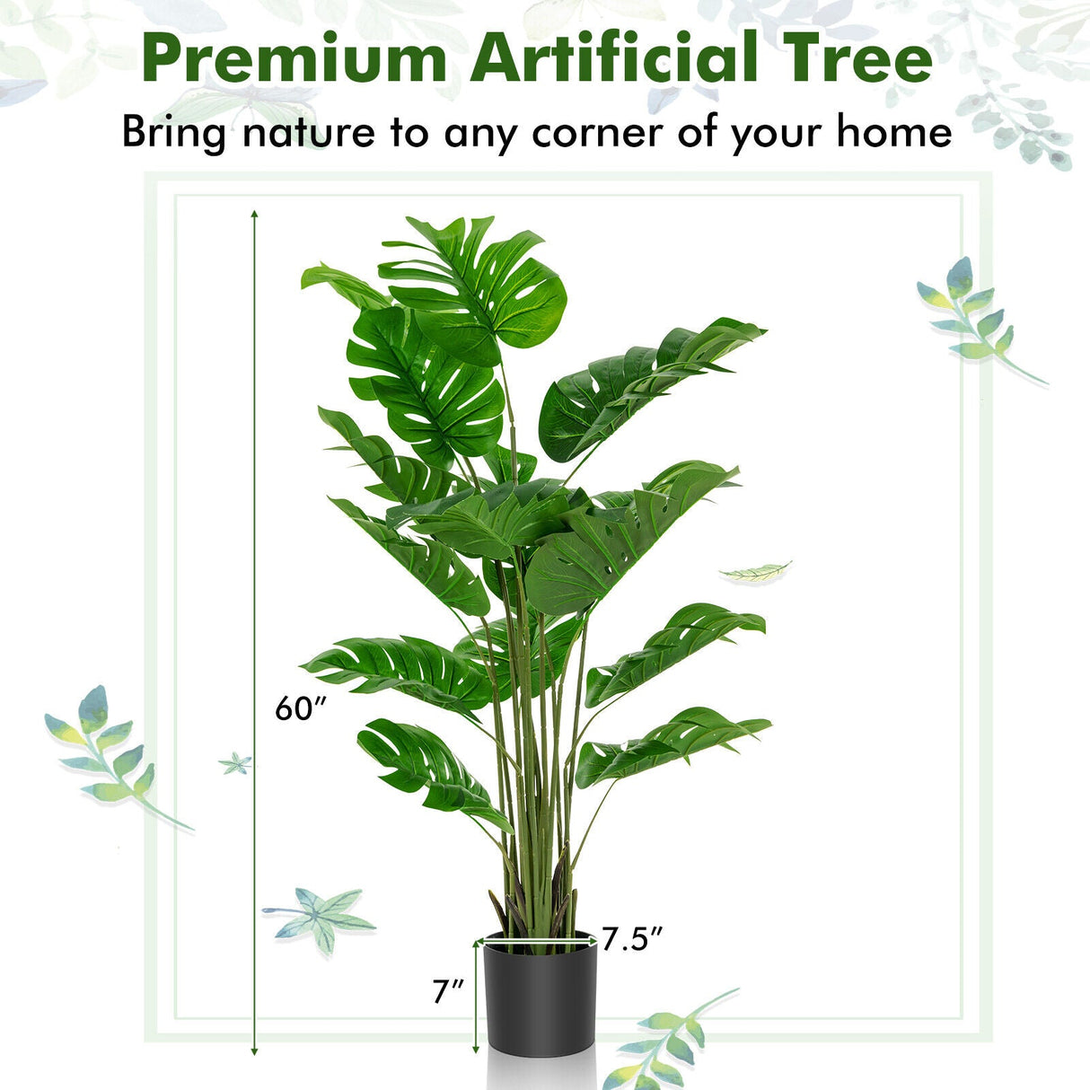 Planta artificial Monstera Deliciosa de 5 pies de altura para interior y exterior