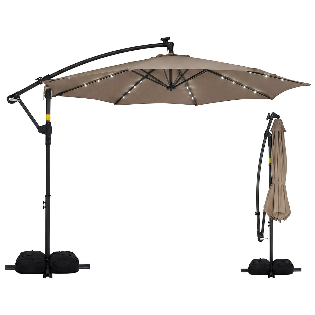 Sombrilla excéntrica LED solar de 10 pies para patio, colgante para exteriores, para mercado