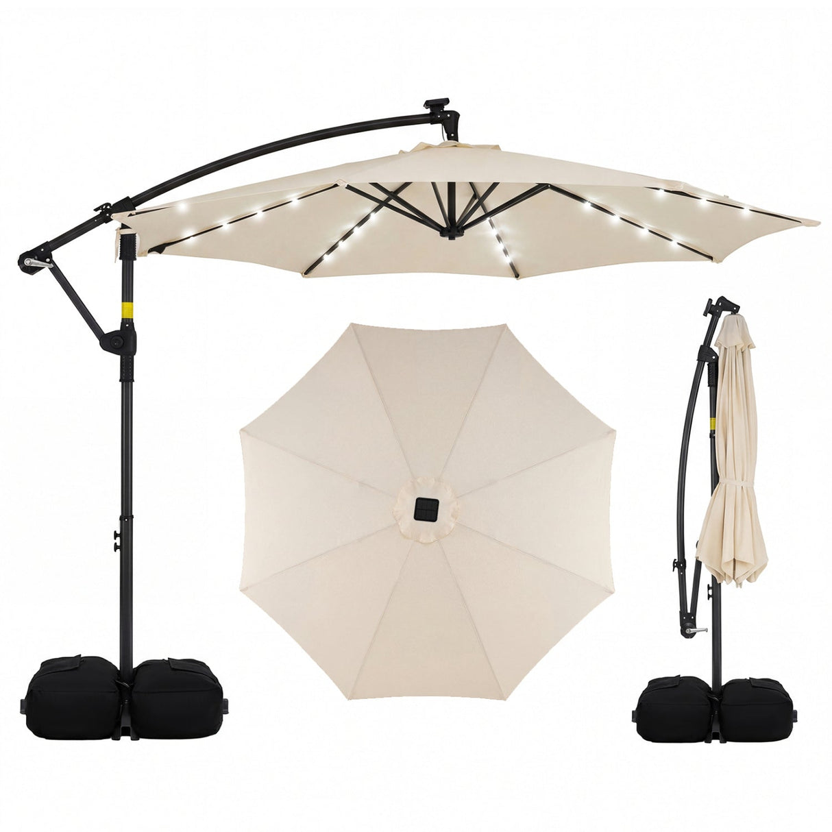 Sombrilla excéntrica LED solar de 10 pies para patio, colgante para exteriores, para mercado