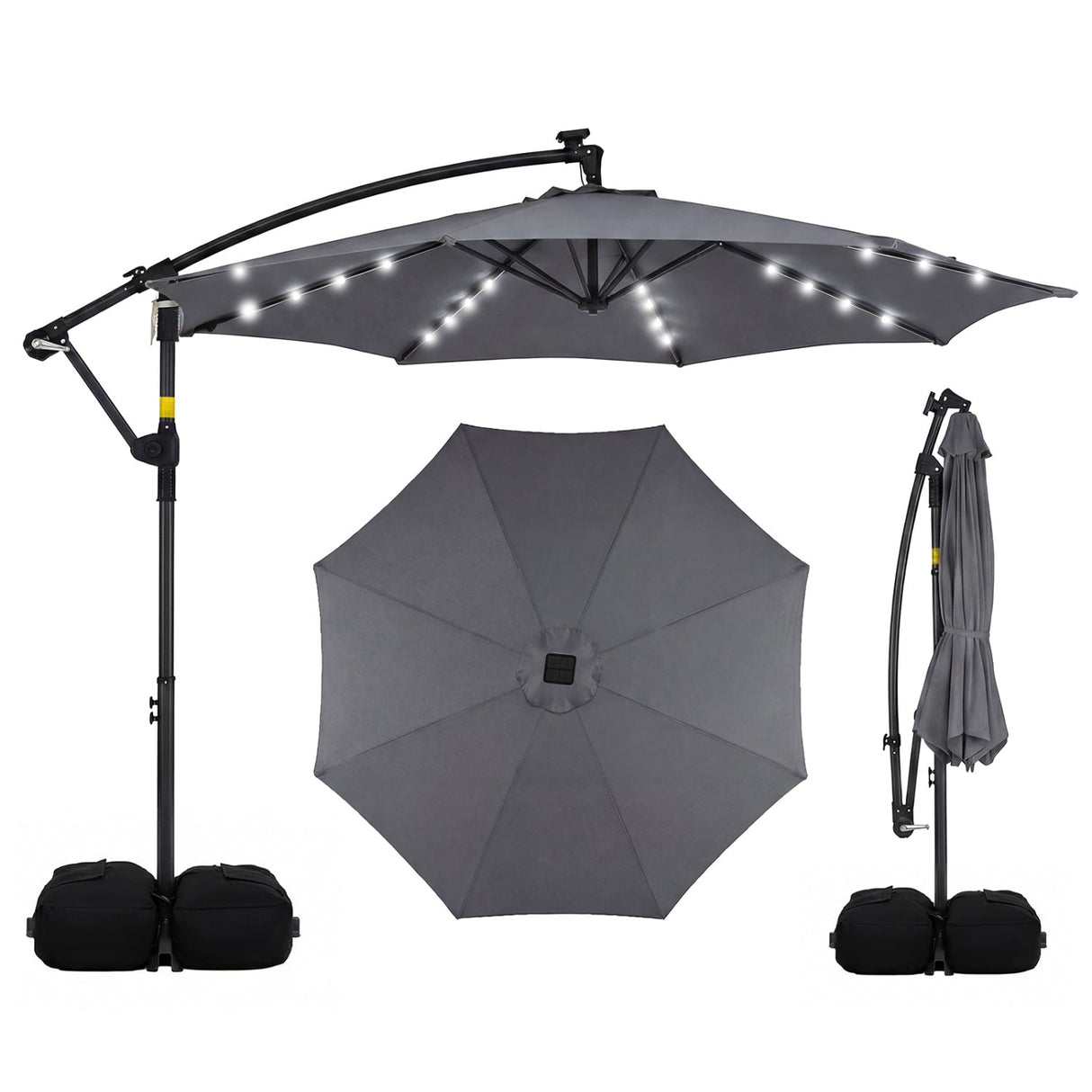 Sombrilla excéntrica LED solar de 10 pies para patio, colgante para exteriores, para mercado