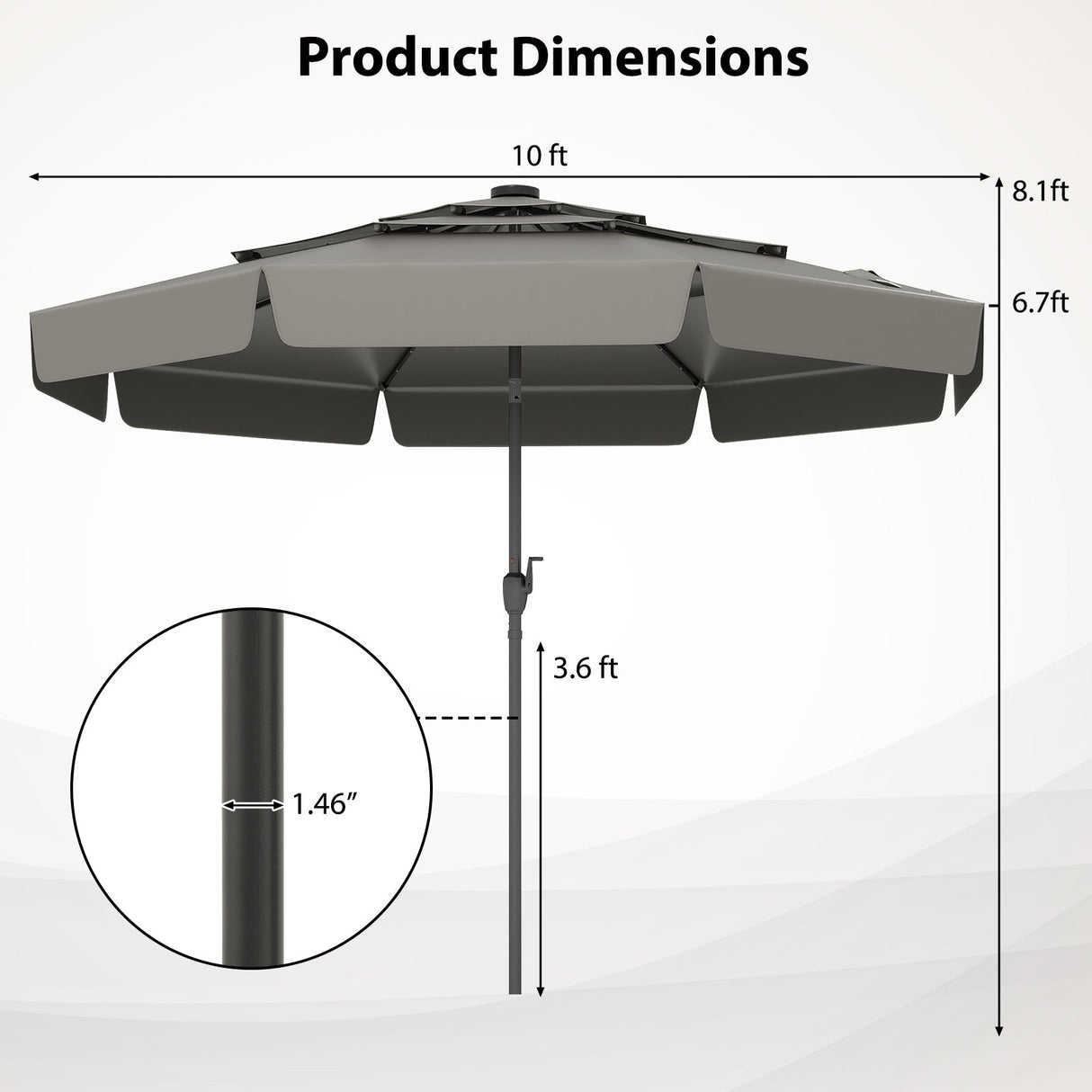 Sombrilla de patio solar de 10 pies con parte superior ventilada de 3 niveles