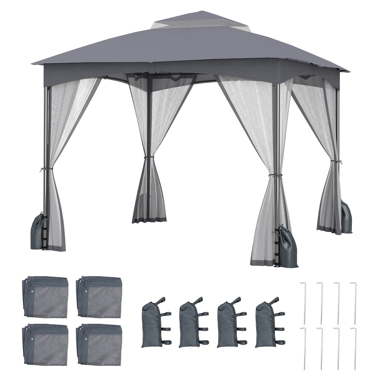 10 X 10 FT Heavy-Duty Patio Gazebo with Netting Walls and 4 Sandbags