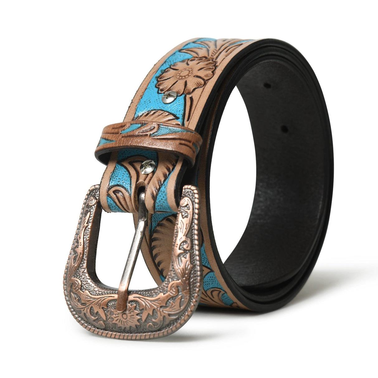Cinturón de cuero de cowboy occidental - Azul y Marrón