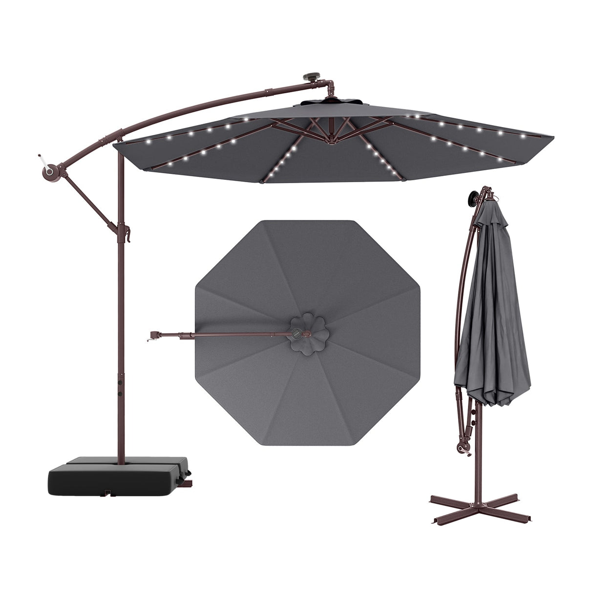 10 Ft Patio Umbrella Offset Cantilever Umbrella with 40 Solar Powered Lights