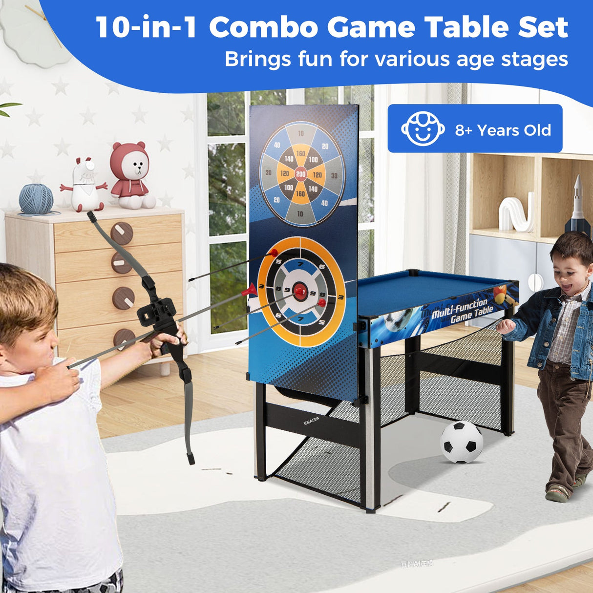 Juego de mesa de juegos combinados 10 en 1 con tenis de mesa, baloncesto y fútbol - Azul