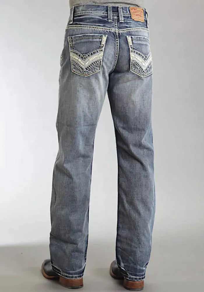 Jeans de corte relajado Stetson 1312 con bolsillo trasero en capas (lavado claro) - Jeans para hombre estilo "Bootcut" (liquidacion)