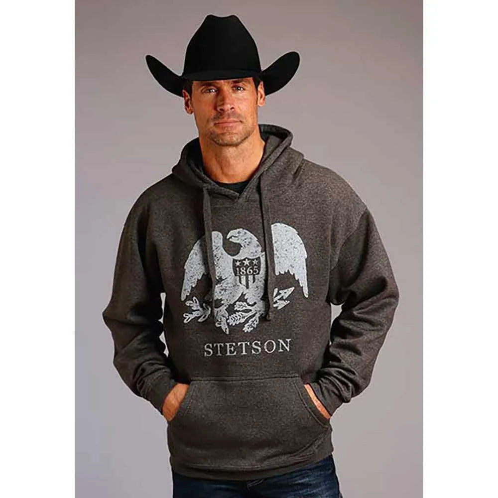 Sudadera con capucha para hombre Stetson 1865 Eagle (gris vintage)