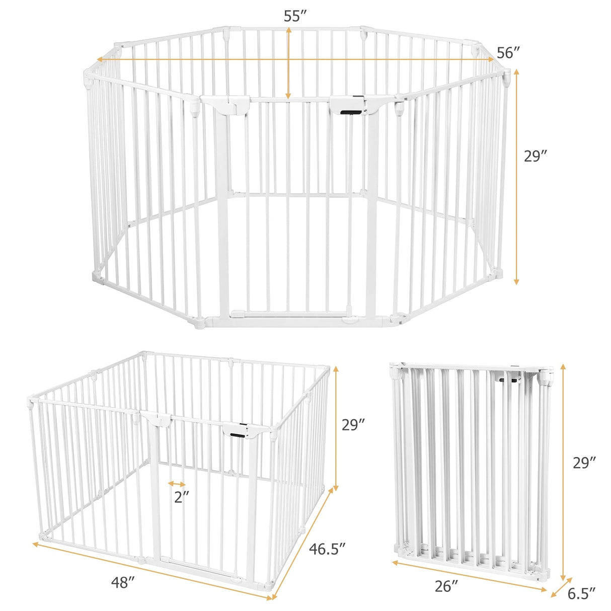 Adjustable Panel Baby Safe Metal Gate Play Yard-White