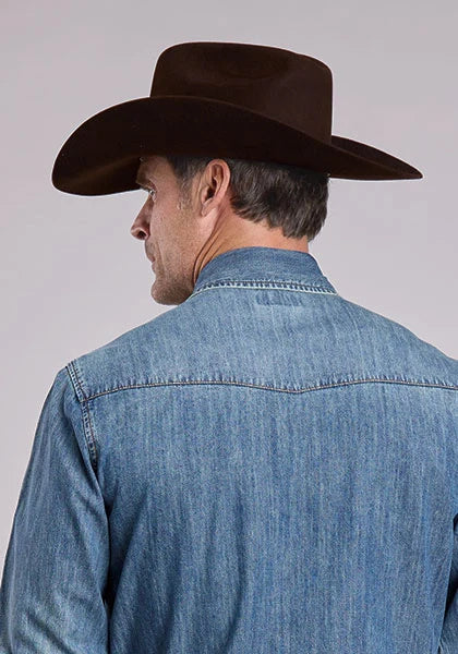 Camisa vaquera Stetson de mezclilla con broches turquesa (azul) - para hombre