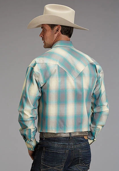 Camisa vaquera de hombre Stetson 1927 Smoke Plaid (Turquesa)