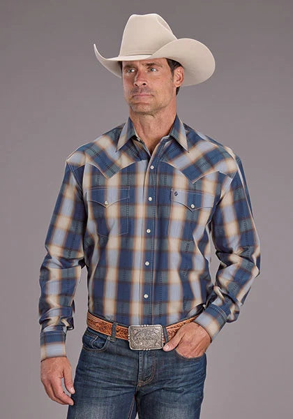 Stetson 2513 Ranch Plaid (Azul) - Camisa Vaquera para Hombre