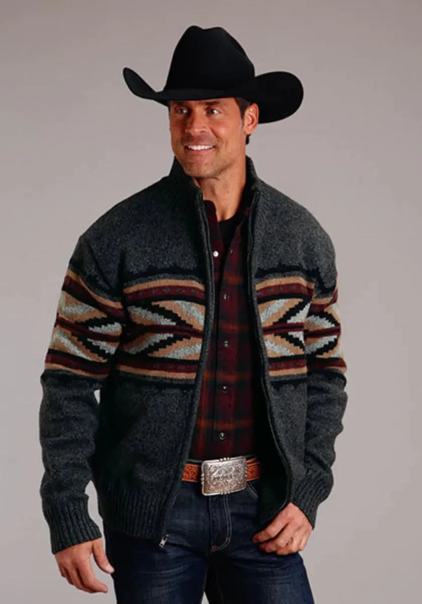 Stetson Arrow Border (gris) - Suéter de lana mezclada para hombre
