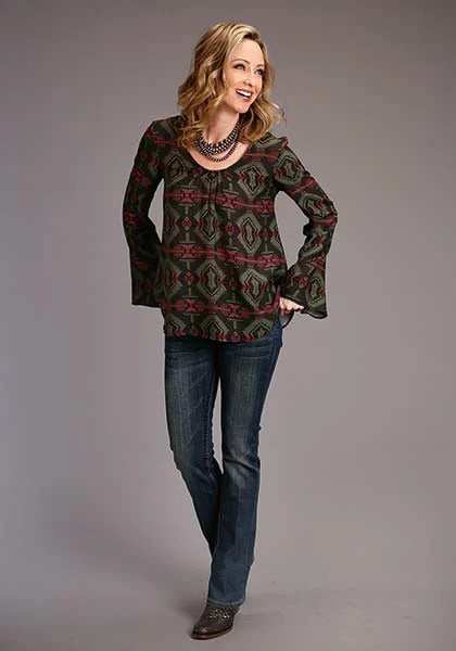 Stetson 00873 Blusa campesina con estampado de manta (marrón) - Blusa para mujer