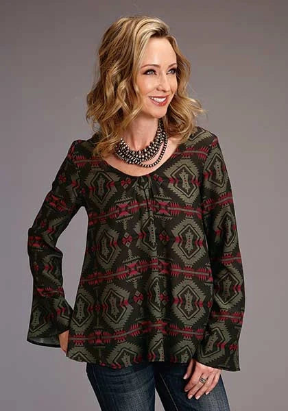 Stetson 00873 Blusa campesina con estampado de manta (marrón) - Blusa para mujer