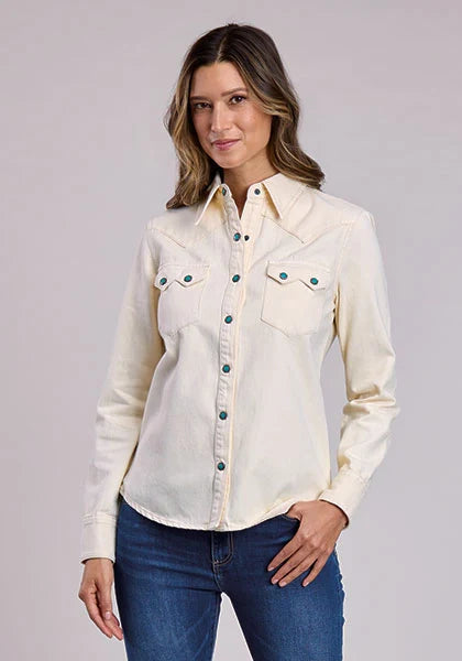 Stetson 2558 Turquesa con broches (Crema) - Blusa vaquera para mujer