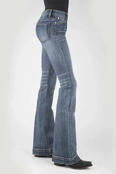Stetson 921 High Waist Flare Fit Whiskered (Medium Wash) - Women's Jeans