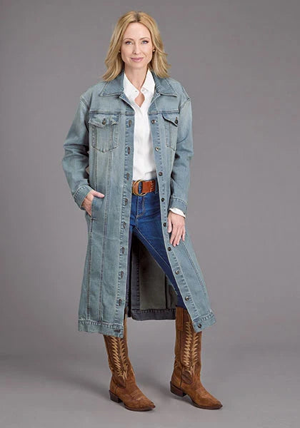 Chaqueta vaquera Stetson elástica de largo maxi (lavado claro) - Mujer