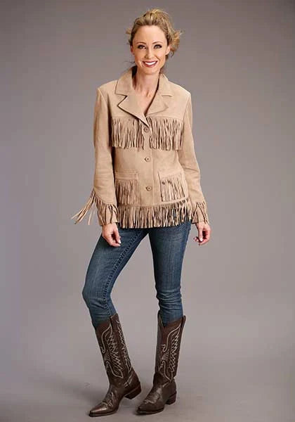 Chaqueta de gamuza Stetson con flecos y botones frontales (caqui) para mujer