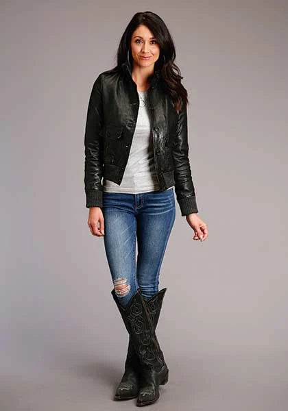 Chaqueta de piel de cordero Stetson Novelty lisa con botones (negra) - Para mujer