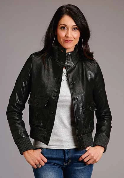 Chaqueta de piel de cordero Stetson Novelty lisa con botones (negra) - Para mujer