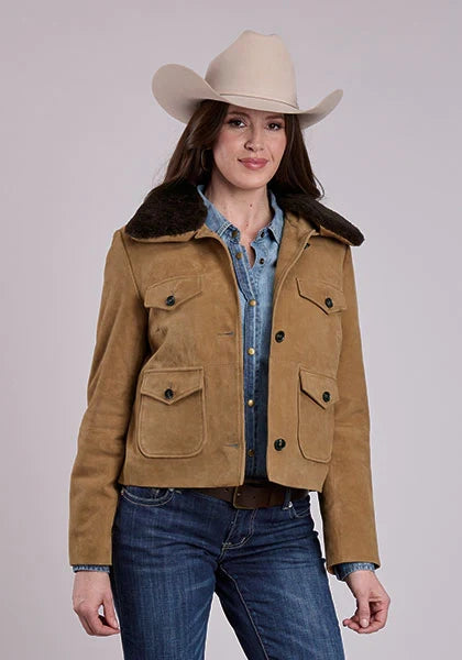 Chaqueta de cuero de gamuza Stetson Cropped con botones frontales (Chestnut) - Para mujer