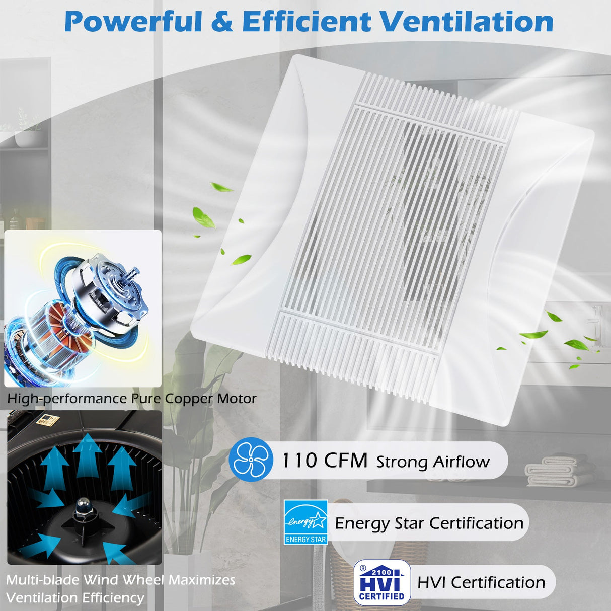 110 CFM Ceiling Mount Exhaust Ventilation Fan with Metal Housing