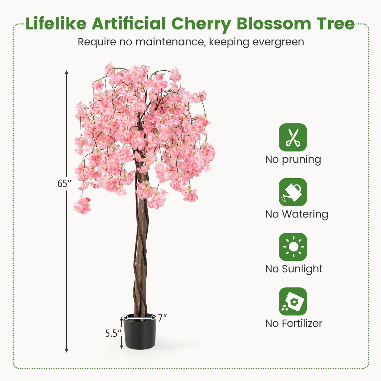 Árbol artificial de flor de cerezo de 5.5 pies de altura con flores rosas/blancas, 1 unidad