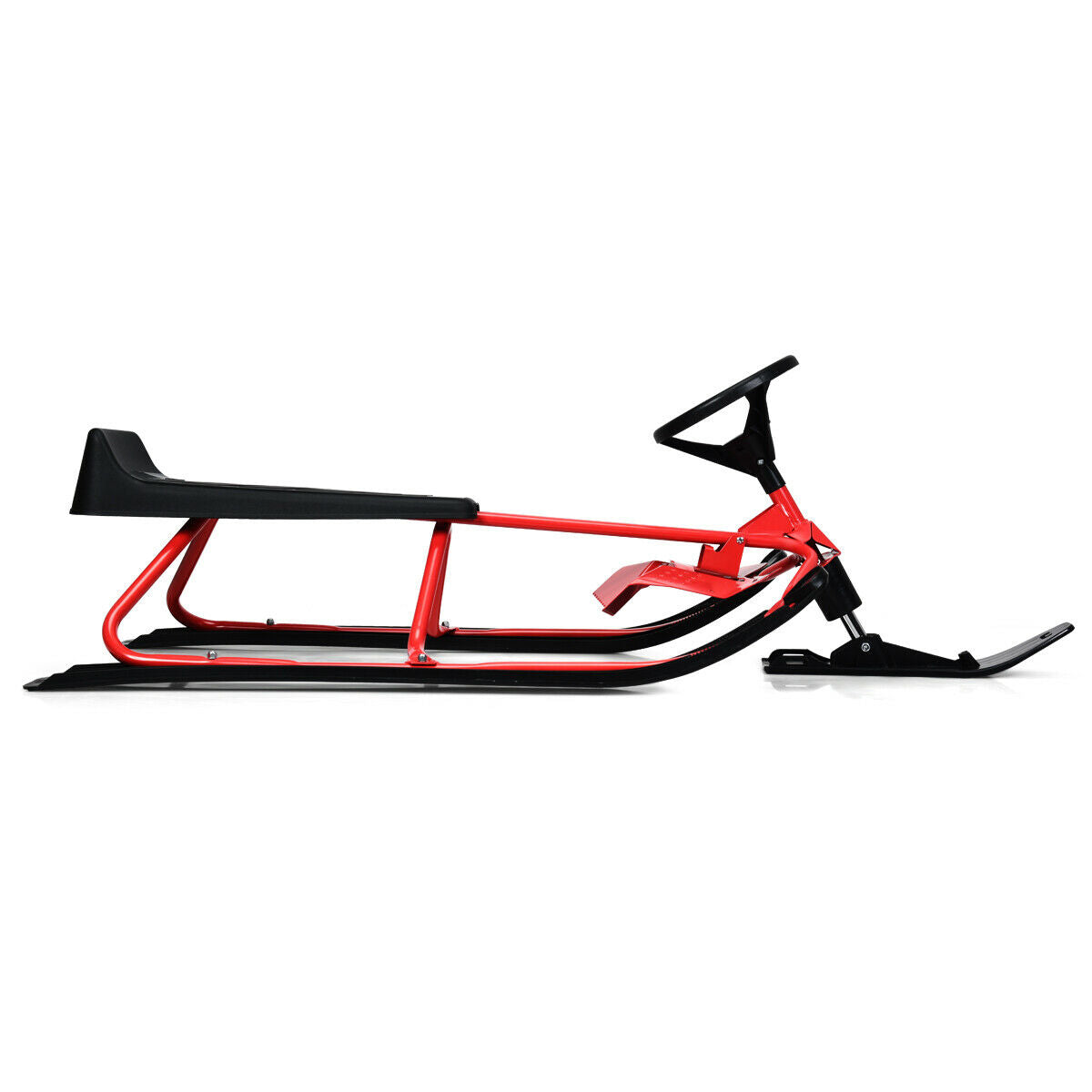 Trineo de nieve de 55.5 x 23.5 pulgadas con volante y doble freno, deslizador con cuerda de arrastre