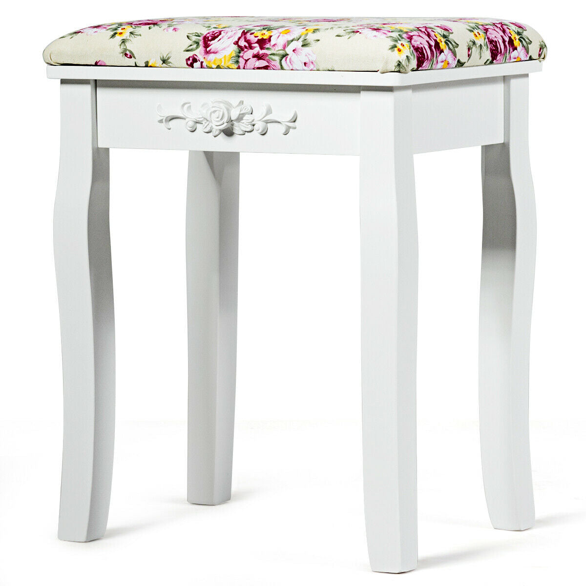 Taburete tocador de madera, asiento de piano acolchado con cojín de rosas