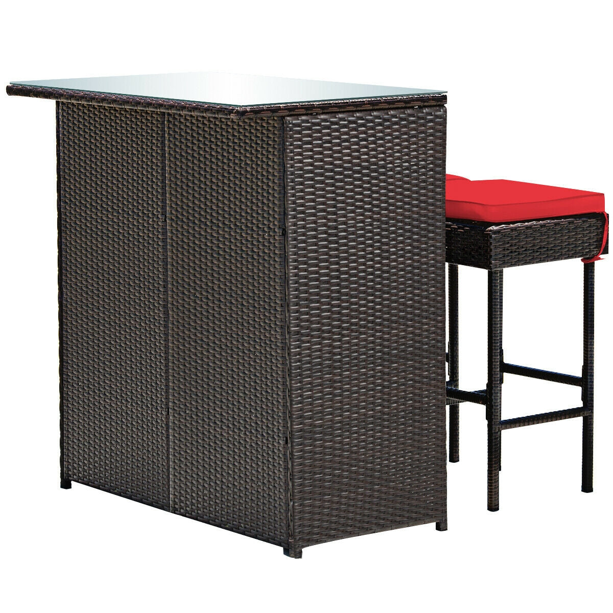 Juego de comedor de 3 piezas para patio de mimbre de ratán con mesa y taburetes - Turquesa
