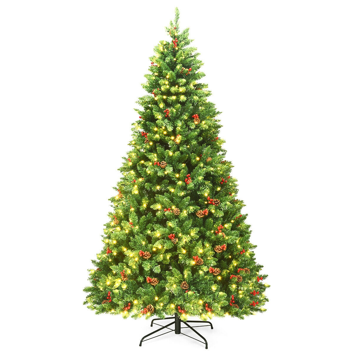 Árbol de Navidad Preiluminado con Bisagras de 2,29 m con 550 Luces LED y Soporte de Metal Robusto
