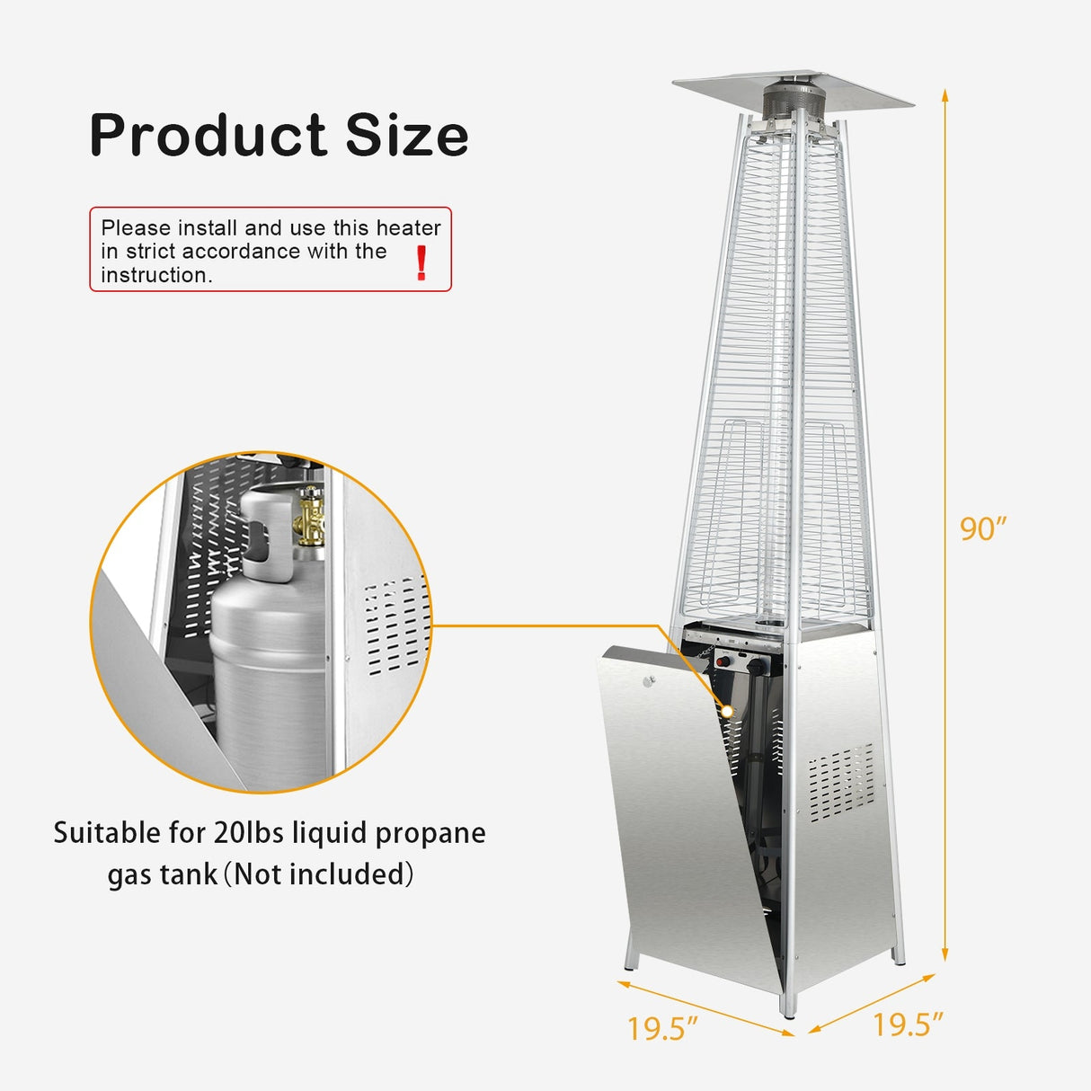 Calentador de patio piramidal de 42000 BTU con ruedas