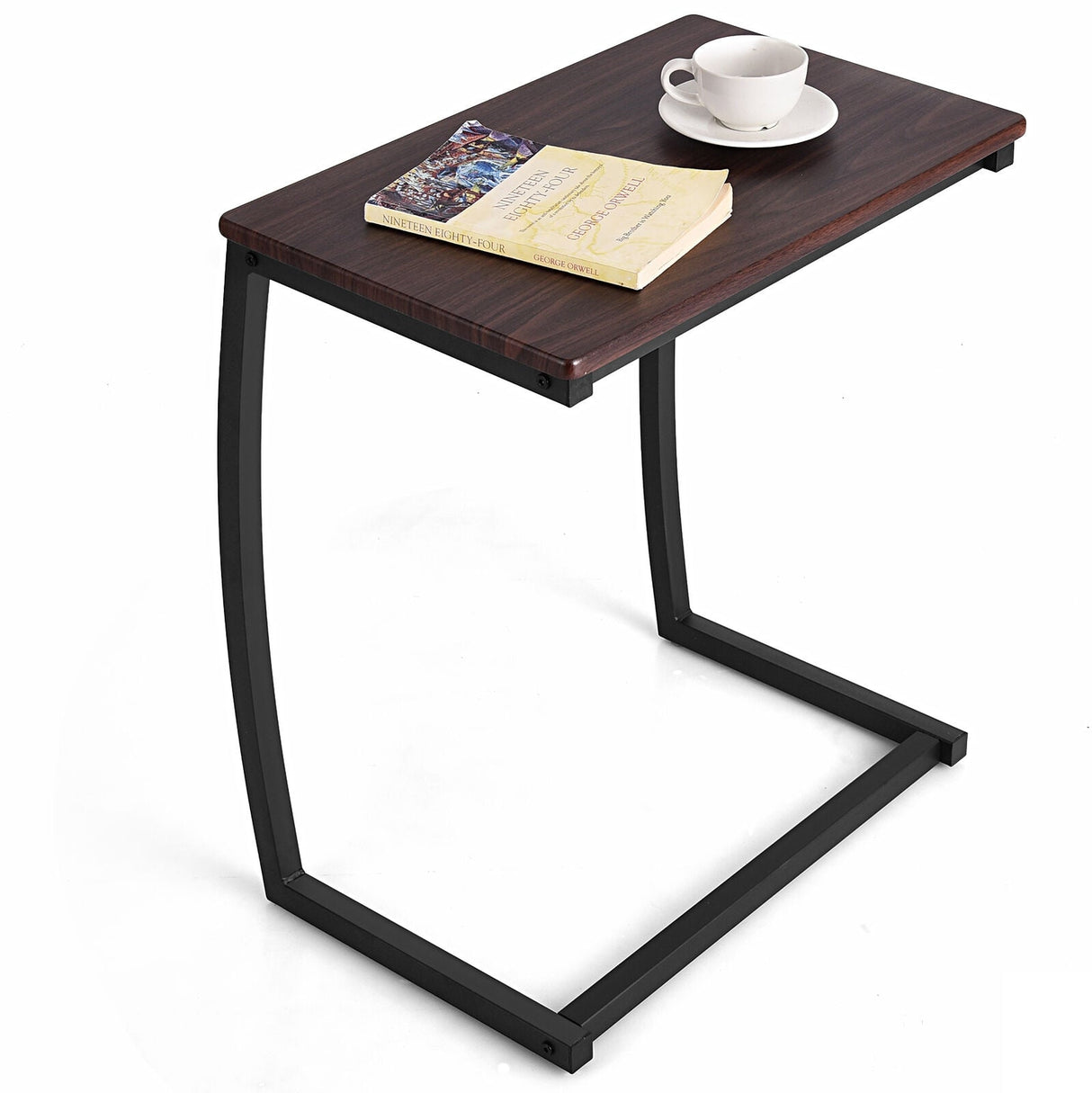 Mesa Auxiliar Sofá Lateral en C con Estructura de Acero - Café