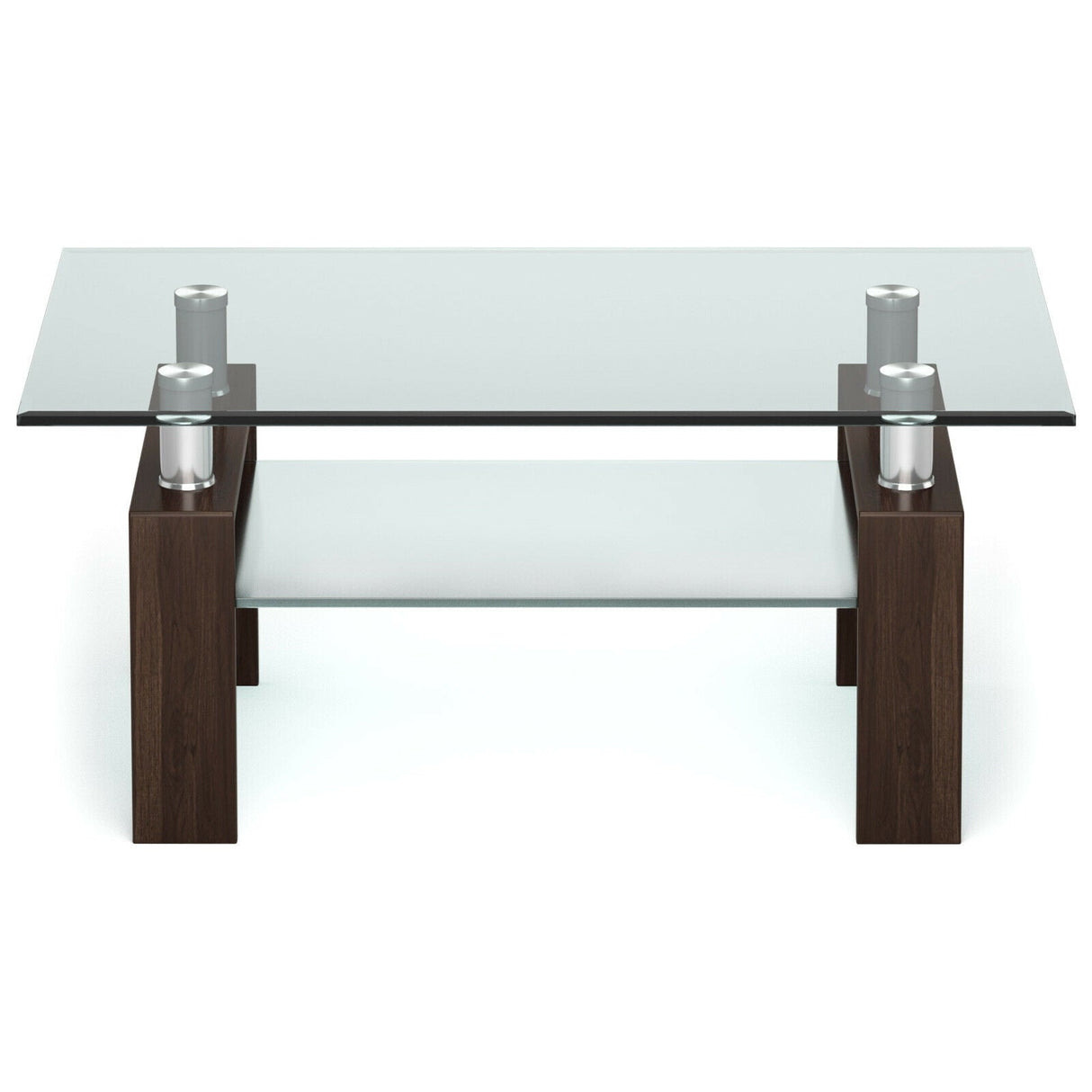 Mesa de centro rectangular de cristal con patas metálicas para salón